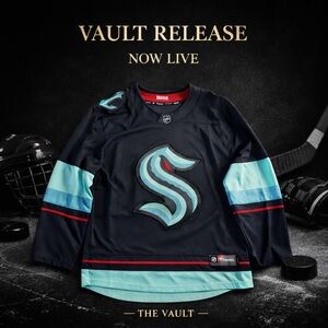 Seattle Kraken NHL Fanatics Jersey Black Ice Blue Stitched Logo Hockey Size L